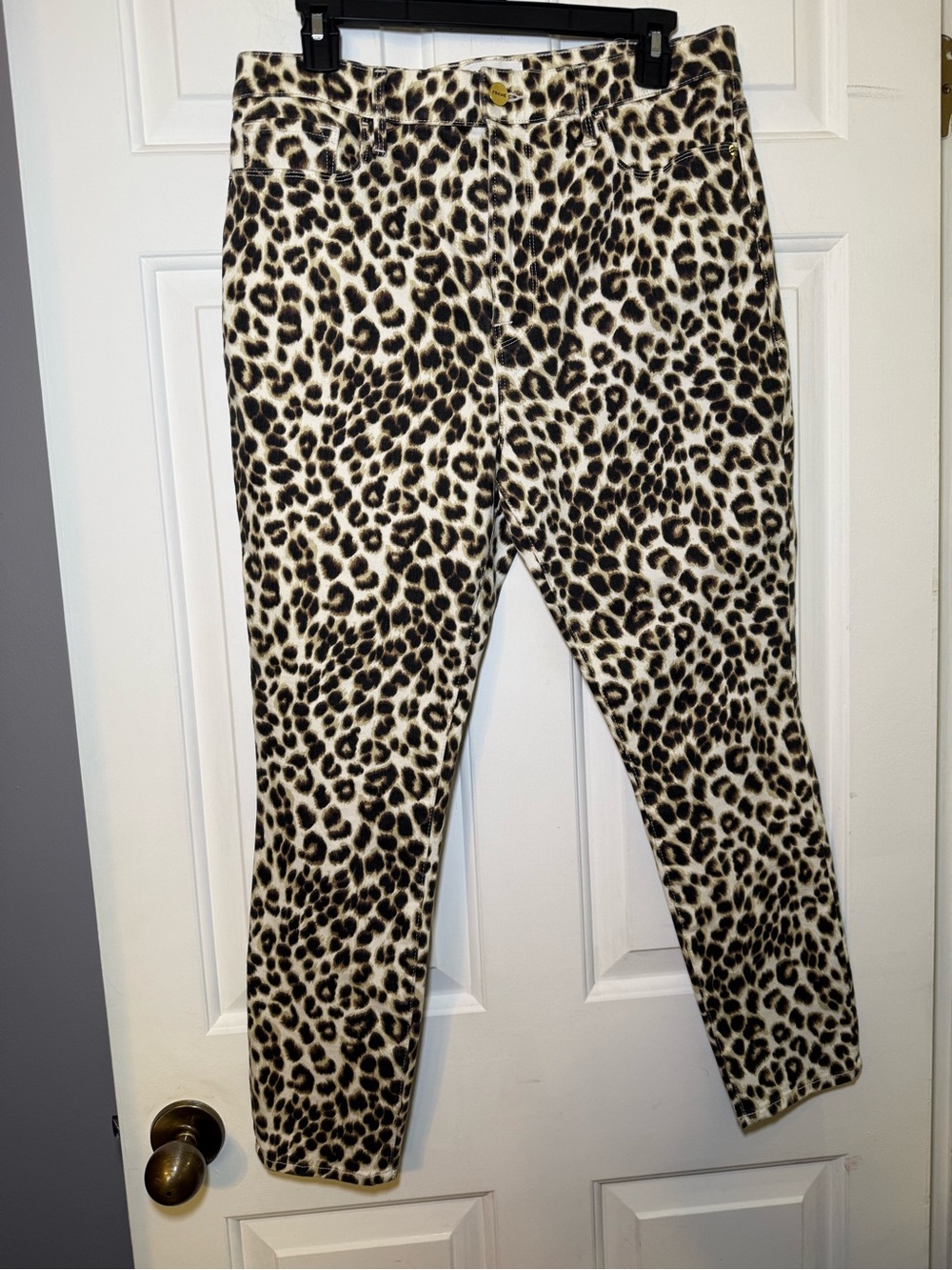 FRAME Leopard Animal Print Ali High Rise Slim Skinny Cigarette Jeans Sz 32 Denim